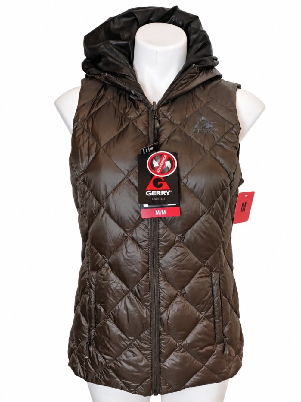 Medium Womens Reversable Packable Down Hooded Quilted Puffer Vest Zip Pockets